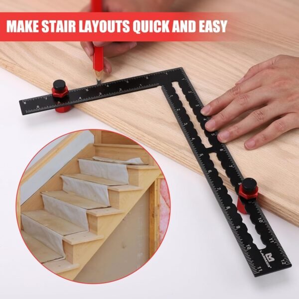 Stair Gauge with Anti-Drop Holder & Carabiner, Tall Aluminum Alloy Stair Gauges for Framing Square, Attachment Tool and Guide for Circular Saw, Red 3 71zbf+E5oiL. SL1500