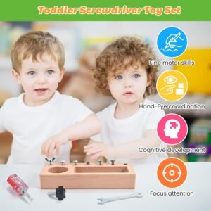 Wooderma Montessori Screwdriver Board Set, Wooden Montessori Toys for 3 4 5 Year Old, Toddler Screwdriver Toy, Kids Tool Set, Preschool Learning Sensory Toy, Fine Motor Skills Toys - Image 6