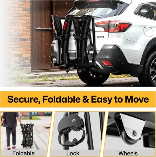 Favoto Electric Bike Rack with Ramp - Foldable Hitch Mounted EBike Carrier for SUV, Truck, RV, Tiltable Heavy Duty Rack Fits 2" Receiver, Holds 200 lbs, Fits Fat Tires up to 4" 6 71zyNjX+CuL. AC SL1500