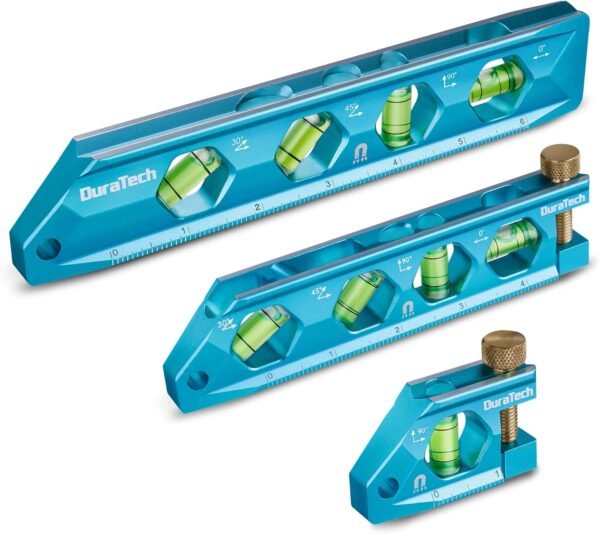 DURATECH 3-Piece Level Tool Set, Magnetic Torpedo Level Included 2.5", 6.25", 8" Leveler with 0°/30°/45°/90° Bubbles, V-Groove, Large Viewing Window, Aluminium Alloy Construction, SAE and Metric Scale 2 81+JFf4pmLL. AC SL1500