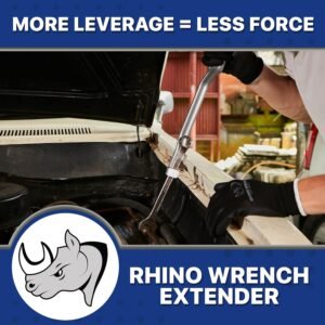 Rhino Wrench Extender Tool Bar - Extra-Long 15 Inch Wrench Extension for Maximum Leverage - Torque Multiplier with Non-Slip Gloves and Microfiber Towel - Solid Steel Tools (Extra Large) - Image 7