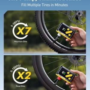 AUXITO Bike Pump, Mini Electric Bicycle Pump with Guage 20s Fast Inflate, 120PSI Bike Tire Pump with Presta & Schrader Valve Adaptor, Bike Accessories for Road Mountain Bike, E-Bike, Motorcycle - Image 4