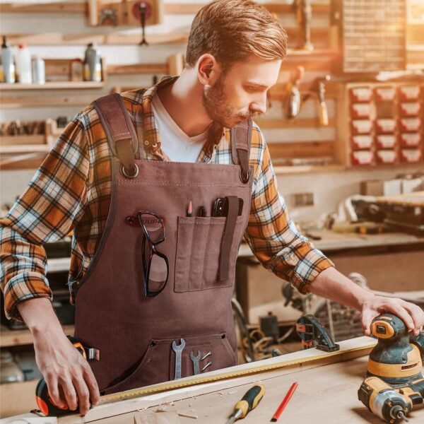Woodworking Apron for Men, Shop Apron 20 oz Canvas Work Apron with 9 Tool Pockets, Heavy Duty Wood Working Workshop Bib Apron for Carpenter Woodworker Blacksmith, Men Gift, Adjustable to S- 3XL, Brown 8 810OB6tyreL. AC SL1500