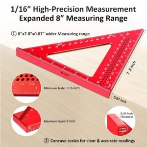 8 inch Carpenter Square, 1/16" Precision Hole Scribing Square Tools, 0-90° Aluminum Alloy Rafter Square, Woodworking Square & Carpenter Pencils 12 Refills - Image 6
