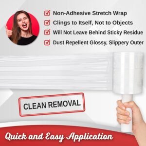 2 Pack Industrial Strength Mini Hand Stretch Wrap 5" 1000 Ft Roll 80 Gauge Thick, Shrink Wrap Roll for Moving Supplies, Furniture, Pallets, Plastic Wrap for Packing, Heavy Duty Stretch Film - Image 9