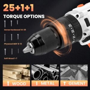 LIGO 20V Cordless Drill Driver with Impact, 25+1+1 Torque Setting, 1/2 Inch, 2 Speed, with 2.0Ah Battery and Fast Charger - Image 4