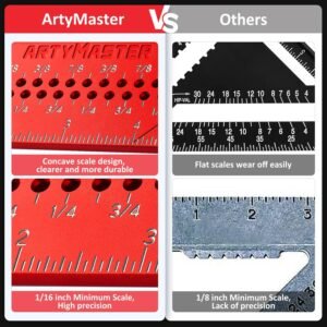 8 inch Carpenter Square, 1/16" Precision Hole Scribing Square Tools, 0-90° Aluminum Alloy Rafter Square, Woodworking Square & Carpenter Pencils 12 Refills - Image 5