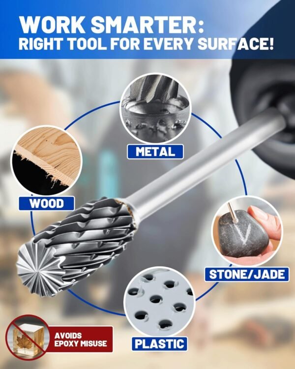 10-Piece Cut Carbide Burr Set - 1/8" Shank Rotary Tool Bits, 1/4" Head Tungsten Carbide Rotary Burr with Stepped Head Welding for Tight Area Metal, Wood, Stone - with Storage Box(Total L 4"+) 7 812o8p37r3L. AC SL1500