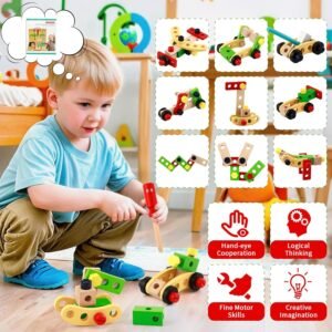 Kids Tool Set Wooden Toddler Play Tools Set with Tool Box, Montessori Educational Learning Toys STEM Construction Building Toy for 3 4 5 6 7 8 Years Old Kids Birthday Gifts for Boys and Girls - Image 6