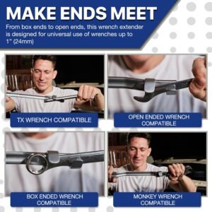 Rhino Wrench Extender Tool Bar - Extra-Long 15 Inch Wrench Extension for Maximum Leverage - Torque Multiplier with Non-Slip Gloves and Microfiber Towel - Solid Steel Tools (Extra Large) - Image 8