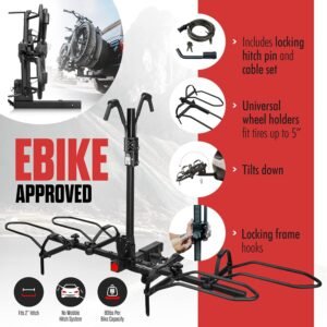 Hollywood Racks Sport Rider 2" Hitch Bike Rack, Carries 2 Bikes up to 80 lbs Each for Standard, Fat Tire and Electric Bicycles - Heavy Duty, Foldable Ebike Rack for Car, Truck, and SUV - Image 9