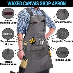 Woodworking Apron for Men, Shop Apron 20 oz Canvas Work Apron with 9 Tool Pockets, Heavy Duty Wood Working Workshop Bib Apron for Carpenter Woodworker Blacksmith, Men Gift, Adjustable to S- 3XL, Grey 11 Woodworking Apron for Men, Shop Apron 20 oz Canvas Work Apron with 9 Tool Pockets, Heavy Duty Wood Working Workshop Bib Apron for Carpenter Woodworker Blacksmith, Men Gift, Adjustable to S- 3XL, Grey - Image 3