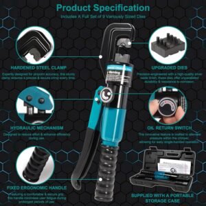 10 Tons Hydraulic Crimping Tool with 9 Dies - Battery Cable Crimper Tool & Wire Rope Crimping Tool for 12 to 2/0 AWG, 1/16" 1/8" 3/16" Stainless Steel Cable Railing Tool - Image 6