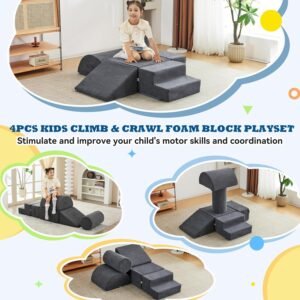 jela Kids Foam Climbing Blocks 6Pcs Soft Play Equipment Luxury Corduroy Fabric, Toddler Climbing Playset Indoor Soft Play Climbing for Toddlers, Lightweight Climbing Blocks for Babies (Darkgrey) - Image 5