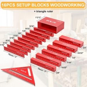 Setup Blocks Woodworking, Setup Blocks Height Gauge Set, 16 PCS Setup Blocks with Set Up Blocks for Woodworking, Case, Square Ruler, Aluminum Setup Bars for Router and Table Saw Accessories - Image 6
