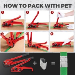 Pallet Banding Strapping Kit, 5/8"x 1000' Heavy Duty PET Strapping with Tensioner and Sealer Tool, 100 Metal Seals for Shipping, Moving, Warehouses, and Industrial Bundling, 1480 lbs Break - Image 6