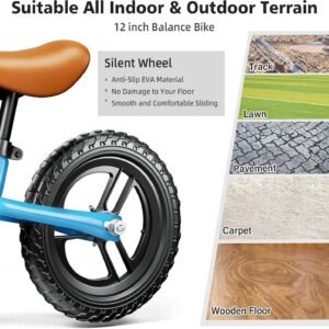 Balance Bike 2 3 Year Old Colorful Lighting Toddler Balance Bike with Adjustable Handlebar&Seat Age 24 Months to 5 Years Old 12Inch Lightweight Steady Balancing Bike Birthday Gift for 2-5 Kids Boys - Image 5