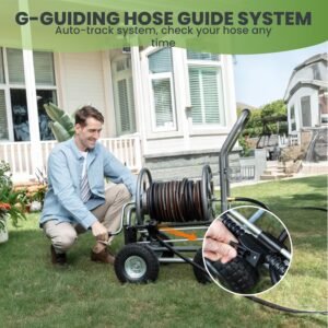 Giraffe Tools Garden Hose Reel Cart, Cart with Wheels Heavy Duty, Industrial Hose Reels for Outside, 250-Feet of 5/8" Hose Capacity, Hose Guide Pre-Installed - Image 7