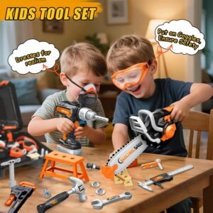 Kids Tool Set Toys, 48 Pcs Toddler Tool Set with Portable Tool Box, Electronic Toy Drill & Electric Chainsaw, Construction Tools Gifts for Boys Aged 3 4 5 6 7, Christmas Birthday Gifts for Toddlers - Image 7