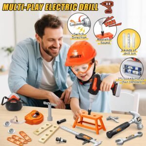 Kids Tool Set Toys, 48 Pcs Toddler Tool Set with Portable Tool Box, Electronic Toy Drill & Electric Chainsaw, Construction Tools Gifts for Boys Aged 3 4 5 6 7, Christmas Birthday Gifts for Toddlers - Image 5
