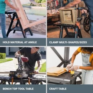 Worx Pegasus 2-in-1 Folding Work Table & Sawhorse, Easy Setup Portable Workbench, 31" W x 25" D x 32" H Lightweight Worktable with Heavy-Duty Load Capacity, WX051 - Includes 2 Clamps & 4 Clamp Dogs - Image 9