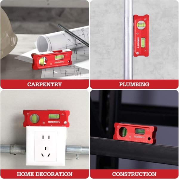 ARROW 4-Inch Torpedo Level, Small Magnetic Leveler Tool with 0°/90° Bubbles, Top-view Window, Aluminium Alloy Frame, Dual SAE and Metric Scales 10 81IfbcuWILL. AC SL1500