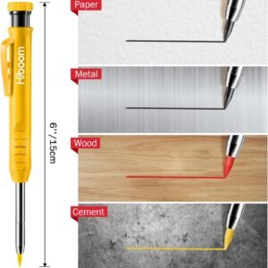 Hiboom 4 Pcs Mechanical Carpenter Pencils with 28 Pcs Refills, Deep Hole Marker Set Built in Sharpener, Woodworking Scribe Tools for Construction Drafting Architect (Black, Green, Red, Yellow) - Image 6