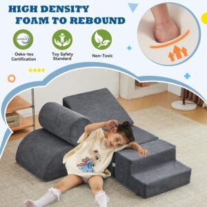 jela Kids Foam Climbing Blocks 6Pcs Soft Play Equipment Luxury Corduroy Fabric, Toddler Climbing Playset Indoor Soft Play Climbing for Toddlers, Lightweight Climbing Blocks for Babies (Darkgrey) - Image 3