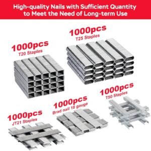 YEAHOME 6-in-1 Staple Gun Heavy Duty, Upholstery Manual Brad Nailer Power Adjustment Stapler Gun with 5000 Staples for Fixing Material, Wood, Crafts, Carpentry, Decoration DIY - Image 4