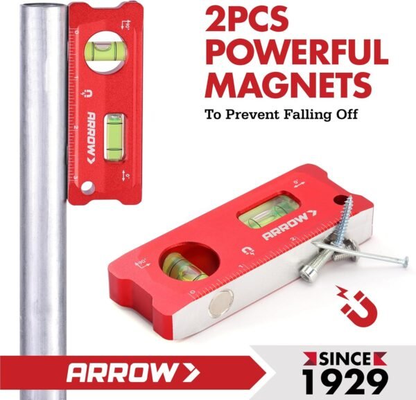 ARROW 4-Inch Torpedo Level, Small Magnetic Leveler Tool with 0°/90° Bubbles, Top-view Window, Aluminium Alloy Frame, Dual SAE and Metric Scales 4 81RBFgEWevL. AC SL1500