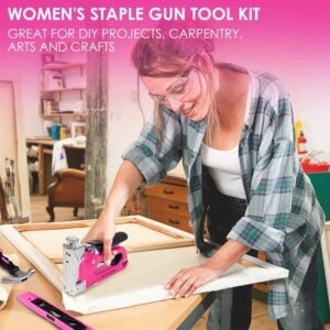 33Pcs Pink Staple Gun Tool Set, 3 in 1 Upholstery Staple Gun for Wood Heavy Duty and 900 Staples, Perfect for DIY Decoration, Crafts, Carpentry, Arts, Pink Tool Kit for Women 14 33Pcs Pink Staple Gun Tool Set, 3 in 1 Upholstery Staple Gun for Wood Heavy Duty and 900 Staples, Perfect for DIY Decoration, Crafts, Carpentry, Arts, Pink Tool Kit for Women - Image 4