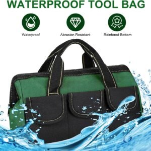 Generic Rugged 16-Inch Wide Mouth Tool Bag for Professionals, Waterproof and Durable. Great for Construction Electricians Carpentry and DIY Enthusiasts, Green - Image 4