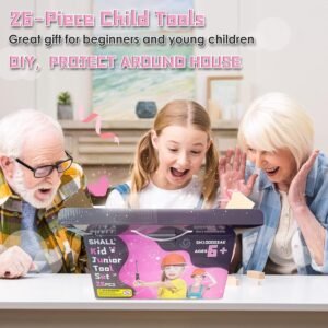 SHALL 26-Piece Kids Size Tool Set, Pink Real Tools for Kids with 12" Tool Bag, Safety Certified Children Learning Tool Kit with Hand Tools for Boys & Girls Age 6+, DIY Building, Woodwork, Construction - Image 7