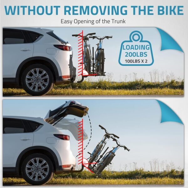 PAULINN Ebike Rack for Tow Hitch, Heavy Duty 2 Bike Folding Bicycle Car SUV Racks for E Bike,Fat Tire and Standard, 2" Hitch Receiver, 200 LBS 8 81WPdwD2wgL. AC SL1500