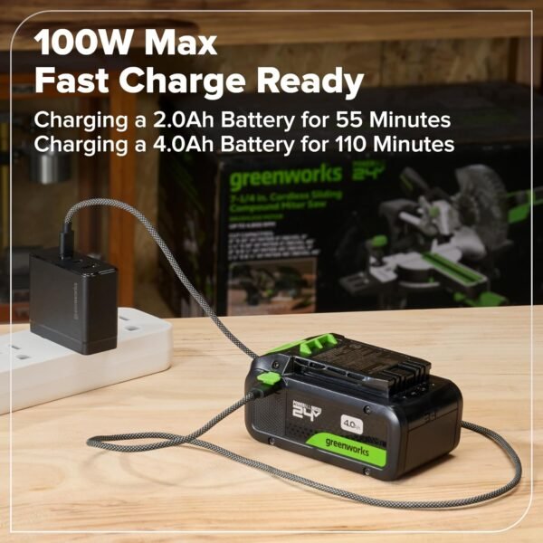 GREENWORKS 24V (4-TOOL) Combo (1/2” Drill + 1/4” Impact Driver + 6.5” Circular Saw + 200Lm Flashlight), 4.0Ah + 2.0Ah Batteries (24,000mAh Power Bank), (2) Braided Cables, 65W Rapid Charger 26 81X7kdrvPVL. AC SL1500