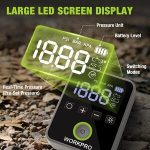 WORKPRO Mini Electric Bike Pump, 140 PSI Portable Bicycle Tire Pump with Gauge, Digital Display, Auto Shut-Off, 3 Modes, LED Light, Fast Inflate Bike Tire Pump for Motorcycle, Bicycle, Balls 15 WORKPRO Mini Electric Bike Pump, 140 PSI Portable Bicycle Tire Pump with Gauge, Digital Display, Auto Shut-Off, 3 Modes, LED Light, Fast Inflate Bike Tire Pump for Motorcycle, Bicycle, Balls - Image 6