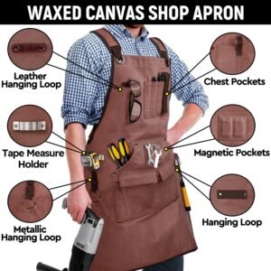Woodworking Apron for Men, Shop Apron 20 oz Canvas Work Apron with 9 Tool Pockets, Heavy Duty Wood Working Workshop Bib Apron for Carpenter Woodworker Blacksmith, Men Gift, Adjustable to S- 3XL, Brown 11 Woodworking Apron for Men, Shop Apron 20 oz Canvas Work Apron with 9 Tool Pockets, Heavy Duty Wood Working Workshop Bib Apron for Carpenter Woodworker Blacksmith, Men Gift, Adjustable to S- 3XL, Brown - Image 3