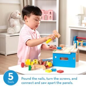 Melissa & Doug Hammer and Saw Tool Bench - Wooden Building Set (32 pcs),Multicolor,1Size - Image 3