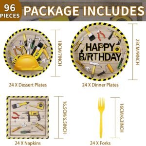 Grencian 96 PCS Handyman Tools Party Supplies Handyman Tools Party Plates 350GSM Disposable Handyman Tools Birthday Tableware Set for Little Builder Carpentry Construction Birthday Party, Serves 24 - Image 3