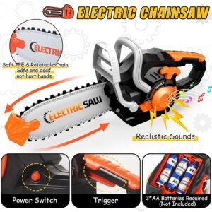 Kids Tool Set Toys, 48 Pcs Toddler Tool Set with Portable Tool Box, Electronic Toy Drill & Electric Chainsaw, Construction Tools Gifts for Boys Aged 3 4 5 6 7, Christmas Birthday Gifts for Toddlers - Image 4