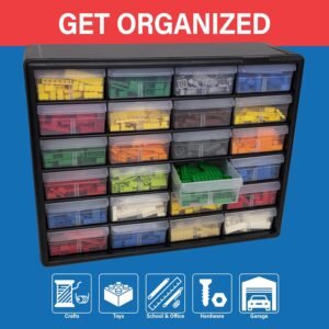 Akro-Mils 24-Drawer Plastic Drawer Storage Cabinet for Garage Organization, Bead Organizer, Building Bricks Storage, Teacher Toolbox, Makeup Organizer, 20" W x 6" D x 16" H, 10124 Black - Image 5