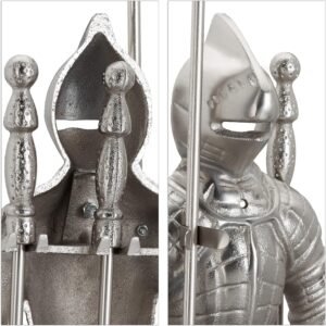Lizh Metalwork Medieval Knight Fireplace Tools Set,Heavy Duty Fireplace Accessories,Cast Iron Knights Templars Fireplace Tools,Teutonic Knights Fireplace Decor,Silver - Image 7