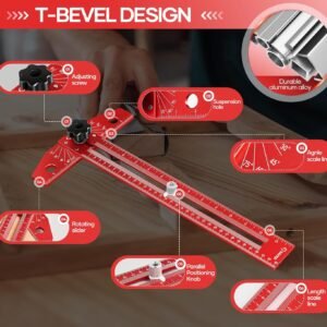 Saker Woodworking Scriber Marking Line Ruler, Adjustable Aluminum Alloy Sliding T-Square Ruler,Precision Line Drawing aid Ruler with Angle Adjustment Scale - Image 4