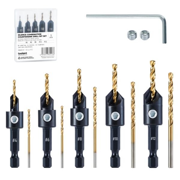 toolant Countersink Drill Bit Set,5Pcs Counter Sink Drill Bit Set for Wood,#4, #6, #8, #10, #12, High-Speed Steel 5 Spare Bits Adjustable for Woodworking and Carpentry, Pilot Screw Hole Set 2 81ewtmXYrGL. SL1500