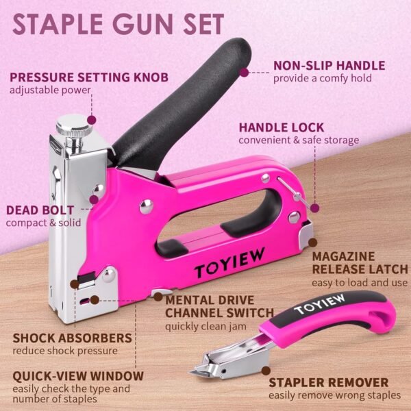 33Pcs Pink Staple Gun Tool Set, 3 in 1 Upholstery Staple Gun for Wood Heavy Duty and 900 Staples, Perfect for DIY Decoration, Crafts, Carpentry, Arts, Pink Tool Kit for Women 5 81f7cV9ePML. AC SL1500