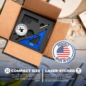 DFM Small Carpenters Work Tools w/Fixed Miter Angle Pin - Precision Woodworking - 3.5" x 3.75" Size for Pocket 1/16" Scribe Holes 5 x 1/4" Pin Holes - Made in USA - English Blue - Image 3