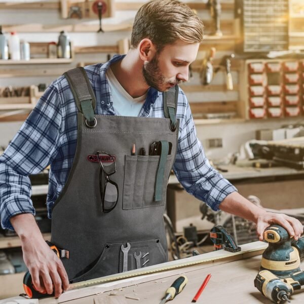 Woodworking Apron for Men, Shop Apron 20 oz Canvas Work Apron with 9 Tool Pockets, Heavy Duty Wood Working Workshop Bib Apron for Carpenter Woodworker Blacksmith, Men Gift, Adjustable to S- 3XL, Grey 8 81gSRiSSNUL. AC SL1500