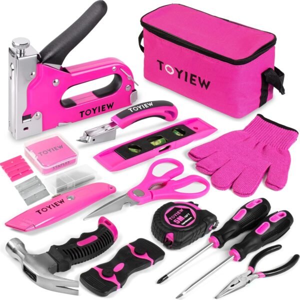 33Pcs Pink Staple Gun Tool Set, 3 in 1 Upholstery Staple Gun for Wood Heavy Duty and 900 Staples, Perfect for DIY Decoration, Crafts, Carpentry, Arts, Pink Tool Kit for Women 2 81jwtgh0pDL. AC SL1500