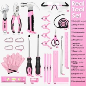 SHALL 26-Piece Kids Size Tool Set, Pink Real Tools for Kids with 12" Tool Bag, Safety Certified Children Learning Tool Kit with Hand Tools for Boys & Girls Age 6+, DIY Building, Woodwork, Construction - Image 5