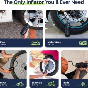 Tire Inflator Portable Air Compressor for Car, Bike, Motorcycle, SUV, Offroad & Truck - Fast Car Pump, 150 PSI, Cordless 12V DC, LED Display Emergency Light by Woowind - Image 7